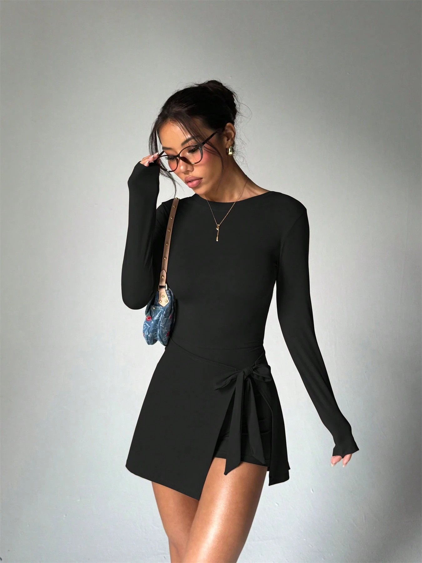 Crossfit Yoga - Effenkleurige tennisrok met lange mouwen, slim