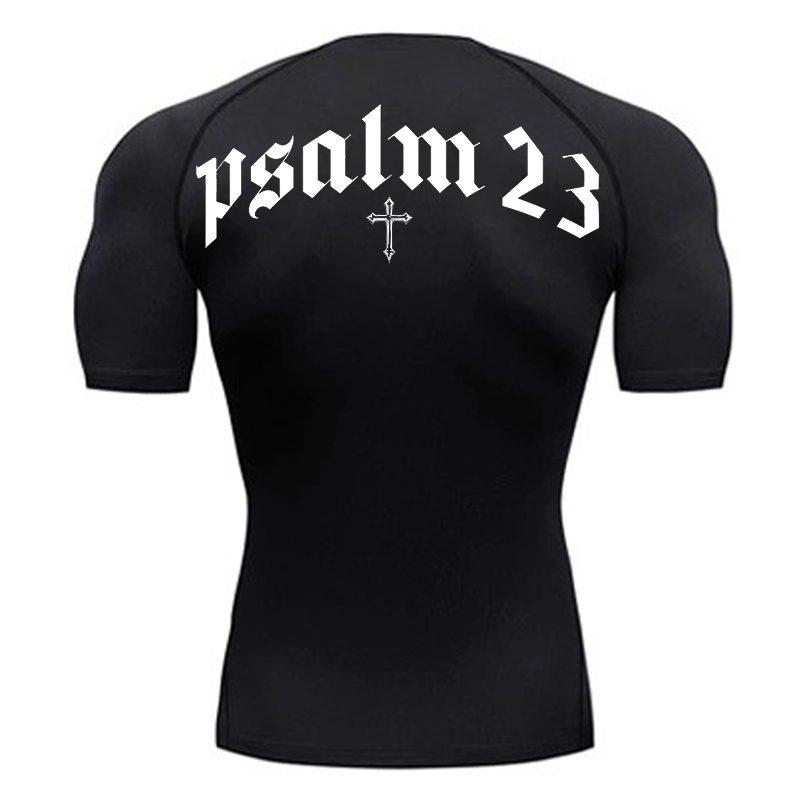Crossfit Gym - Psalm 23 Cross Print Compressie Shirt
